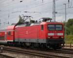 114 040-9 mit RE 4354 von Lutherstadt Wittenberg nach Rostock Hbf bei der Einfahrt um 11:26 Uhr im Zielbahnhof Rostock Hbf.12.07.2014