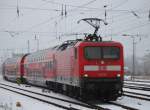 112 114-4 musste am 06.02.2015 das Gleis 8 wegen IC 2239 von Rostock Hbf nach Leipzeig Hbf rumen.