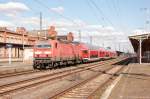 143 134-5 mit der RB31/S1 (RB/S 17824) von Schönebeck-Bad Salzelmen nach Wittenberge, bei der Ausfahrt aus dem Bahnhof Stendal am 06.04.2015.