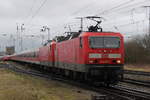 143 193-1+112 118-5 mit Leerzug 70100 fr Kreuzfahrer von Cottbus nach Rostock Hbf bei der Einfahrt im Rostocker Hbf.18.03.2017