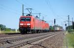 145 074-1 & 189 006-0 (kalt) mit einem Containerzug in Friesack(Mark) in Richtung Neustadt(Dosse) unterwegs.