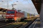 152 165-7 DB Schenker Rail Deutschland AG mit einem Containerzug in Stendal Richtung Wittenberge unterwegs.