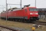 Wochenendruhe fr 152 073-3+152 164-4 im Bahnhof Wismar.28.03.2015