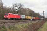 152 016-2 ist mit einen langen Containerzug unterwegs in Richtung Bremen.