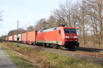 152 133-5 mit Seekisten am Haken, auf den Weg nach Hamburg. Tostedt - Dreihausen, 20.03.2026.