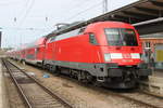 182 009 mit RE 4310(Rostock-Hamburg)kurz vor der Ausfahrt im Rostocker Hbf.28.04.2017