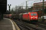 DBSR 185 330 müterzug am 10.01.2015 in Hamburg-Harburg mit gemischten Güterzug auf dem Weg nach Norden