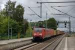 189 005-2 mit Containerzug in Ludwigslust Richtung Wittenberge unterwegs.