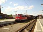 139 145-7 durchfhrt den Bahnhof Frankfurt/oder mit ein Kohlezug.