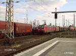 145 015-4 und 039-4 durchfahren Frankfurt/Oder mit ein Leer Kohlezug aus Ziltendorf.