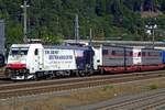 Lokomotion 186 443 treft mit ein KLV am 19 Mai 2018 in Kufstein ein.