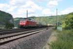 189 061-5 durchfährt den Loreley Betriebsbahnhof mit einem gemischten Güterzug.