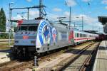 101 144 steht mit ihrem IC am 12.05.2009 in Rostock Hbf.