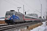 Mit dem IC 1961 aus Köln hat die 101 060 ihr Ziel Rostock Hbf fast erreicht.Hier am 31.01.2014 in Sildemow.