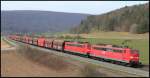 151 149 und 151 043 mit Kohlezug am 08.03.15 bei Harrbach