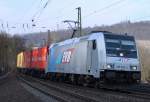 185 676-4 der EVB mit Containerzug am 01.03.11 in Jossa