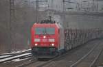 185 362 fuhr am 12.03.10 durch Kreuztal mit einem leeren Autozug in Richtung Ingolstadt.