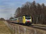 Die ES 64 F4-091 mit einem Brenner EC am 20.03.2010 unterwegs beim B Vogel.