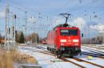 Die 189 055 ist regelmig in Rostock-Seehafen anzutreffen.Am 21.01.2013 bespannte sie den KT 42153 nach Verona Q.E.