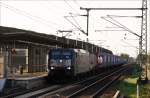 ES 64 F4-083 mit kurzem Containerzug in Richtung Süden bei der Durchfahrt von Neuss Allerheiligen am 29.03.14