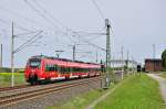 Auf der S3(Warnemünde-Rostock-Laage-Güstrow)ist der 442 340 am 11.05.2015 unterwegs,hier in geknipst in Plaaz.