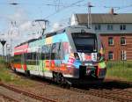 Werbehamster als S1 von Rostock Hbf nach Warnemnde bei der Einfahrt um 10.55 Uhr in Warnemnde.15.06.2014