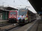 101 013-1 und 442 854 trafen sich am 20.11.2015 im Rostocker Hbf  