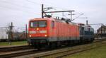 DB 112 105 und TL/GfF 110 350 verlassen Pattburg/DK gen Süden. 12.02.2023