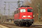 115 448-3 hatte eine Stunde vorher den V.S.O.E Zug(VeniceSimplonOrientExpress)nach Padborg gebracht und ist hier bei der Durchfahrt in Schleswig auf dem Rückweg Richtung Neumünster. 09.04.2013