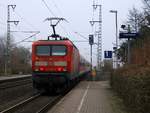 DB Regio Kiel 6 143 343-2 hatte am 13.02.2015 die Aufgabe einen der RE7 Züge nach Hamburg  schieben  zu dürfen, nach dem kurzen Halt in Jübek ging es weiter Richtung Schleswig.