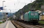 145-CL 005/145 096-4 unterwegs für CrossRail durchfährt hier Kaub am Rhein mit einem kurzen Güterzug. 13.09.2013