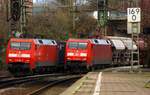 Doppelt hält besser...DB 152 034-5 und 075-8 warten beide auf die Weiterfahrt...HH-Harburg 01.04.2015