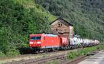 DB 185 158-3 (mit LED's) REV/LD X/05.10.21 mit Tanktainer und Mamorplatten Transport.