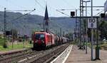 DB 187 185-4 REV/FKR X/14.03.19, Verl/RMRL9/12.03.26 mit Güterzug Durchfahrt Boppard Hbf. 10.08.2025