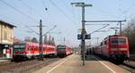 DB 628/928 686 und 553 sowie 111 050-1 und 019-6, Schwbisch Hall-Hessental 25.03.17