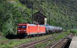 DB 185 222-7 REV/LMR 9/15.11.22 + 185 258-1 SSR 9/21.03.2 mit Kesselzug in Kaub am Rhein 14.09.2023