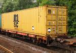 Tragwagen mit zwei Radsätzen für Großcontainer und Wechselbehälter der Gattung Lgs 580 registriert unter 25 80 4426 058-0 D-BTSK(DB Intermodal Services GmbH). HH-Harburg 28.06.2014