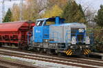 650 077-7 vom Rostocker Fracht und Fischereihafen beim Rangieren am 19.11.2021 in Rostock-Bramow.