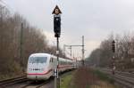 Messzug ICE 410 102-8 und 410 101-0 (hier im Bild) verlässt den Tostedter Bahnhof und begibt sich auf die nächste Messfahrt.