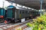 Der restaurierte historische DRG Meßwagen für Schwingungsuntersuchungen Lokmotivversuchsabteilung Grunewald, (Berlin) Bln 700 587, vom berühmten Lokomotiv- Versuchsamtes (LVA) in Berlin