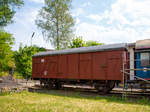 Zweiachsiger gedeckter Gterwagen 01 RIV Europ 80 DB 133 3 705-3 der Gattung Gs 213 am 28.05.2016 im Eisenbahnmuseum Dieringhausen.