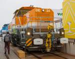   Die BASF DE 24 (92 80 4185 003-5 D-BASF) der BASF SE in Ludwigshafen, eine Vossloh DE 18, wurde am 26.09.2014 auf dem Freigelnde auf der Inno Trans 2014 in Berlin prsentiert.