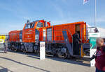 Der zur ZAGRO Group gehrende Hersteller  GMEINDER LOKOMOTIVEN GmbH (Mosbach) prsentierte auf der InnoTrans 2018 in Berlin (hier 18.09.2018) seine Rangierlokomotive mit elektrischer