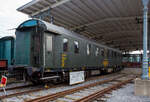 Der restaurierte historische DRG Meßwagen für Schwingungsuntersuchungen Lokmotivversuchsabteilung Grunewald, (Berlin) Bln 700 587, vom berühmten Lokomotiv- Versuchsamtes (LVA) in Berlin