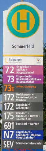 (264'758) - Leipziger Verkehrsbetriebe-Haltestellenschild - Leipzig, Sommerfeld - am 11. Juli 2024