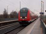 Und wieder kam es auf der RE 9 zum Dostos-Einsatz.Hier wurde RE 13005 von 112 114 am 25.Januar 2011 in den Bahnhof Bergen/Rgen geschoben.