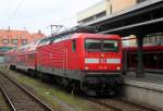 112 118-5 mit RE 92209 von Stralsund Hbf nach Neustrelitz Hbf kurz vor der Ausfahrt im Stralsunder Hbf.11.05.2013