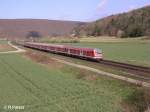 Eine 111er schiebt bei Harbach eine RB nach Wrzburg.12.04.08