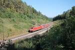 146 243-1 zieht mit dem RE50 4856 München - Nürnberg bei Sinngrün.