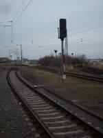 Ausfahrsignal 771 in Richtung ehmaliger Fhranleger in Warnemnde am 05.Dezember 2009.